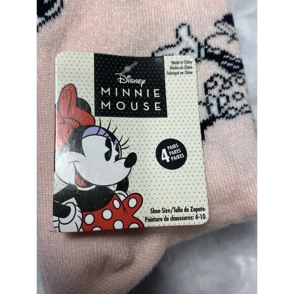 Disney Socks Minnie Mouse Women's Ankle 4 Pack Variety Pink Shimmer Black Gray - Picture 5 of 5